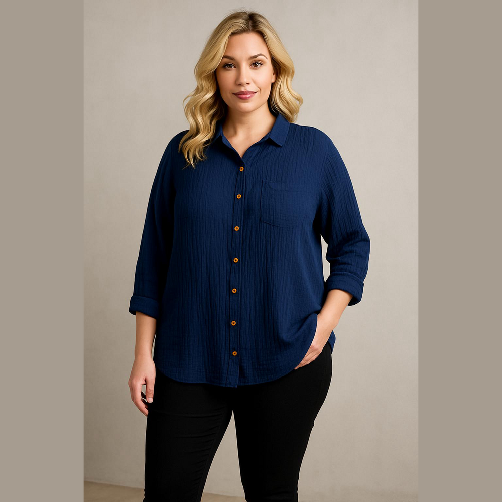 🎁Anne Klein Navy Textured Shirt